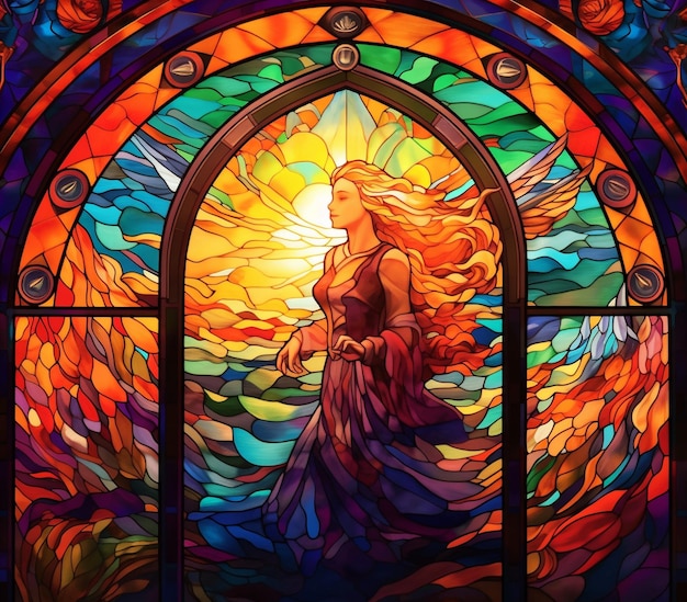 写真 大聖堂のステンドグラス 教会のカラフルな窓ガラス