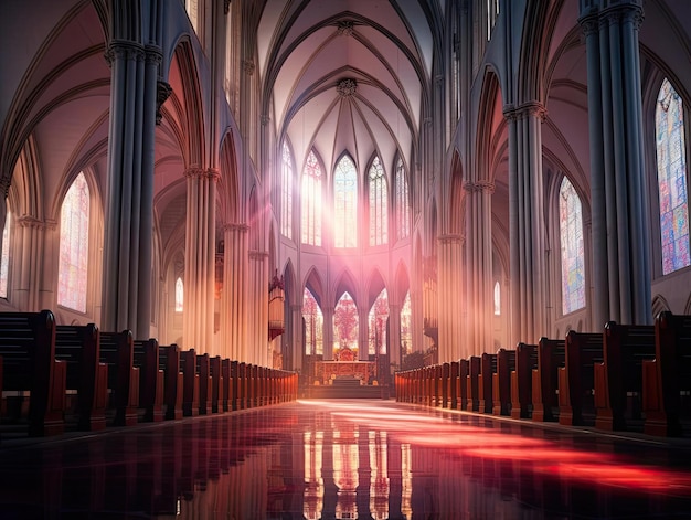 A cathedral with arches in the style of interplay of light and color