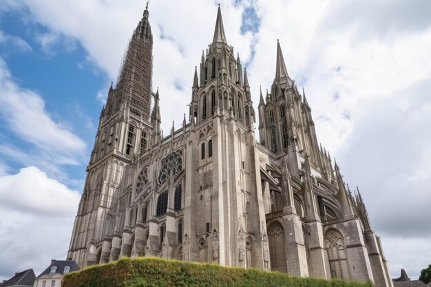 Cathedral with its towering spires and intricate carvings standing out against the sky