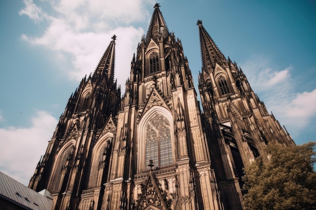 Cathedral with its towering spires and intricate carvings standing out against the sky