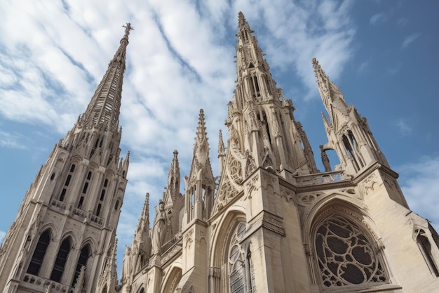 Cathedral with its towering spires and intricate carvings standing out against the sky