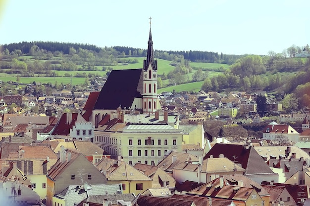 Catholic cathedral landscape Prague / view of the church in the czech republic, urban tourist landscape in Prague