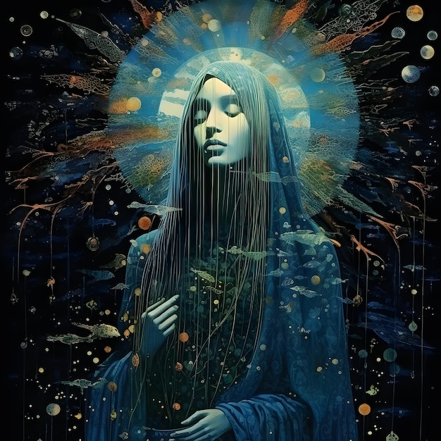 Католическая икона Мать Мария - инопланетная русалка богиня НЛО подводные медузы невероятные детали