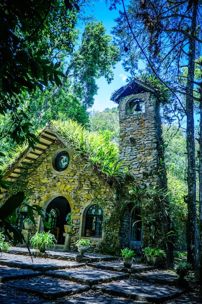 Catholic stone church, ecology architecture, environmental concept