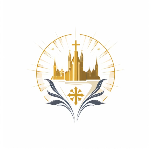 Photo catholicism emblem shimmering gold flat logo on pure white background