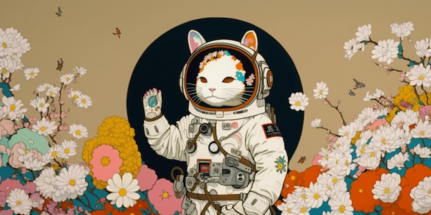 未来的な宇宙服を着たキャットジツ。