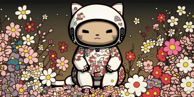 未来的な宇宙服を着たキャットジツ。