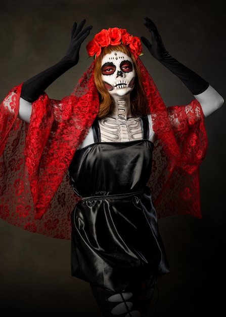 Catrina Drag Queen Studio portrait Colorful portrait of catrina Halloween or day of the dead makeup