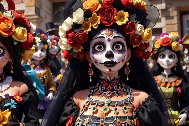 Catrina elaborate representations of death in Mexico Ai Generated