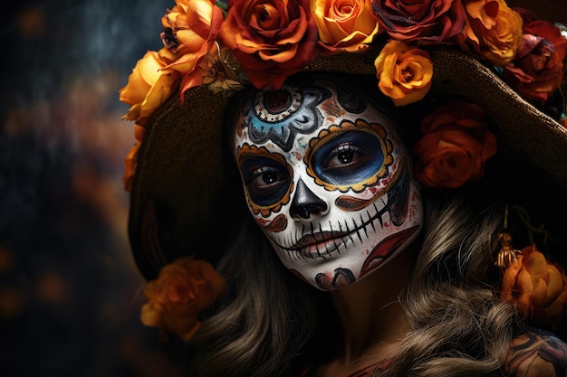 Catrina in flower hat and makeup