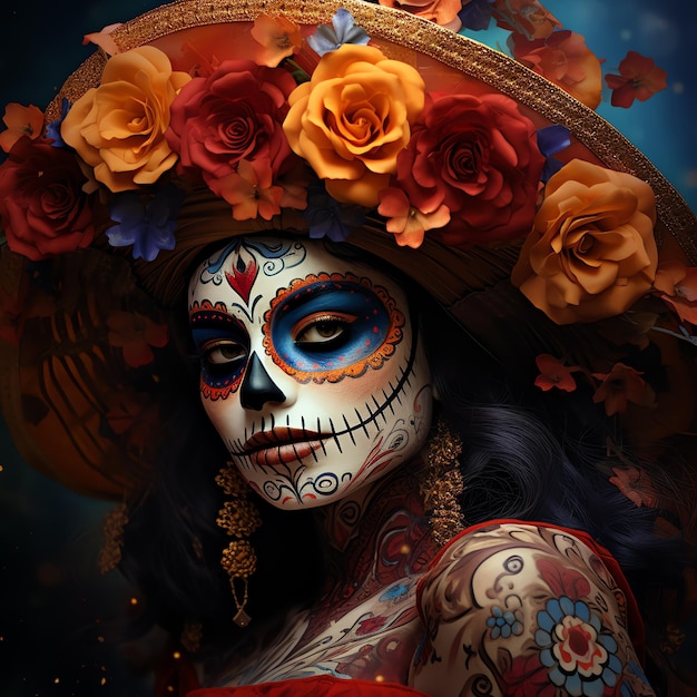 catrina mexican dia de muertos day of the dead watercolor border