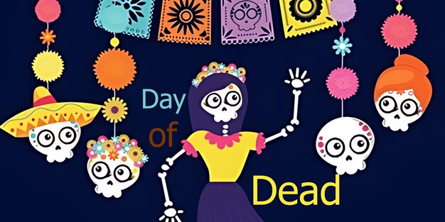 Catrina with skull decoration and flowers for day of the dead event