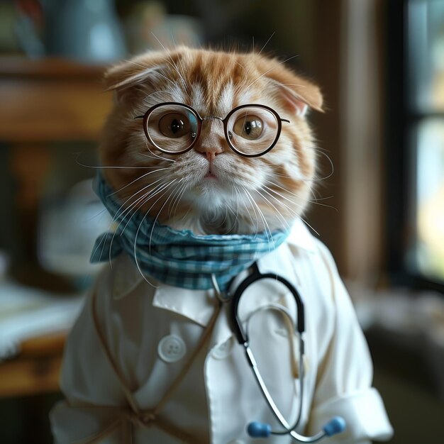 Photo a cats are wearing a doctor suit