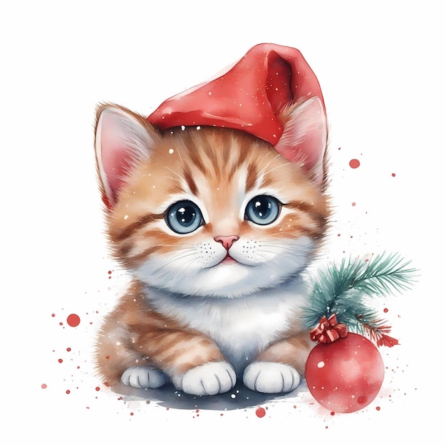 Cats Celebrating Christmas Watercolor