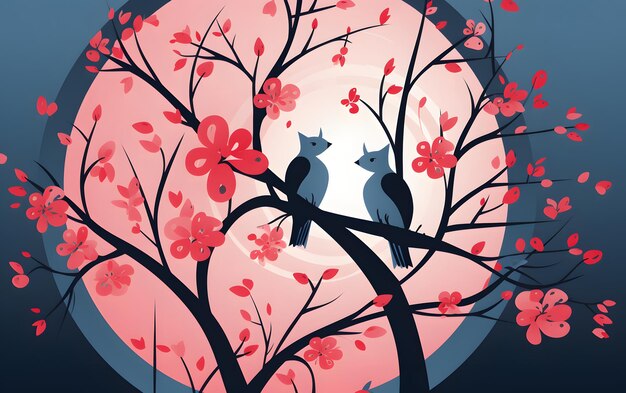 Cats couple in the moonlight