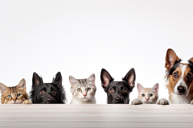 Cats and dogs peeking over sign Sized for web cover