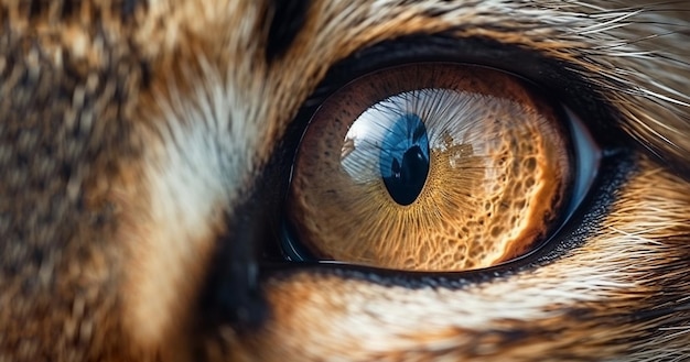 Cats eye macro closeupportrait of a brown fur cat space in the eyes of a cat focus on beautiful colo