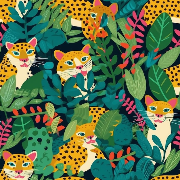 Cats in the jungle illustration