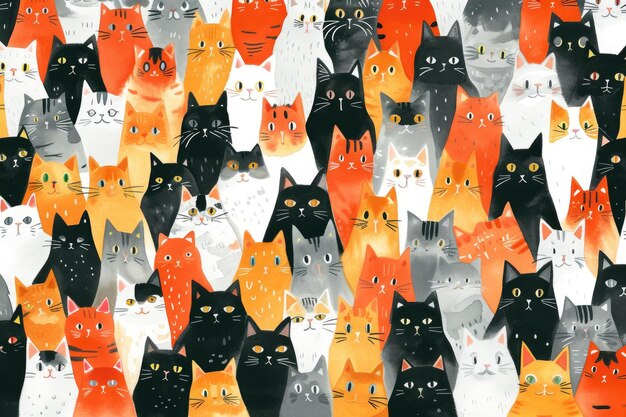 Cats Kaleidoscope A Colorful Array in Minimalist Style