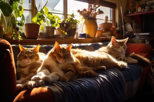 Cats lounging around on a lazy Sunday afternoon Cute cat relaxing indoors Ai generated