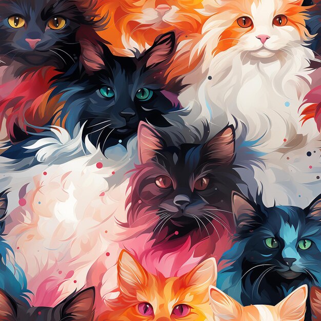 cats pattern 2d water painting