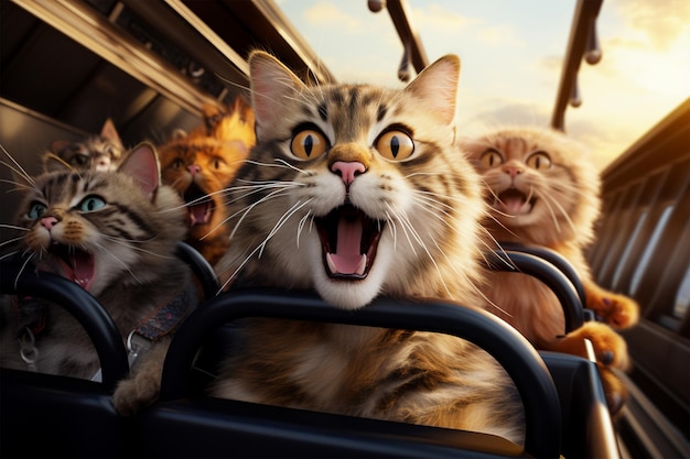 Cats on a roller coaster Generated AI