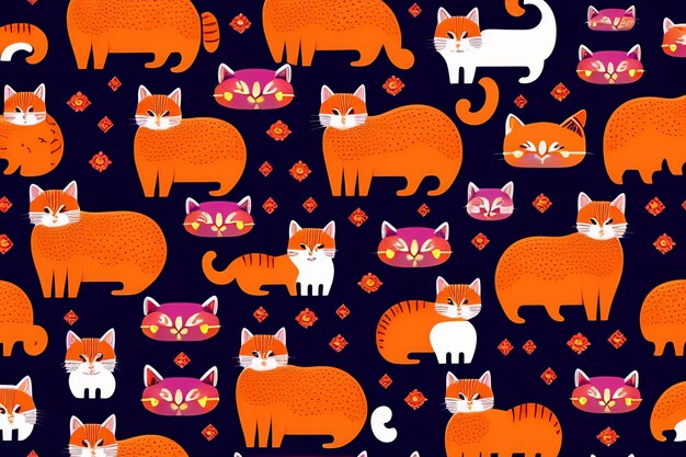 Photo cats seamless pattern illustration very detailed sharp details generated ai