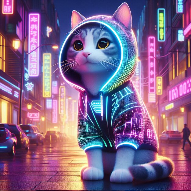 cats sporting a dazzling LEDlit hoodie jacket AI generated