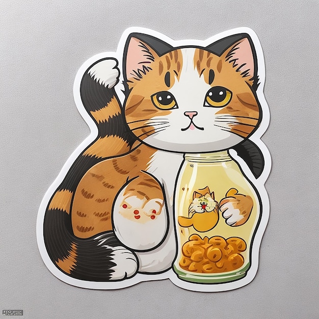 Foto gatti adesivo foglio arte cartone animato icona gatto fermentato sfondo bianco senza sfondo illustrazione