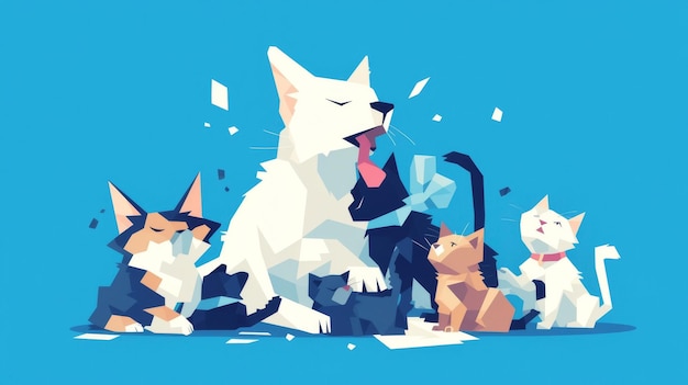 Кошки против собак: окончательное соревнование домашних животных плоская иллюстрация