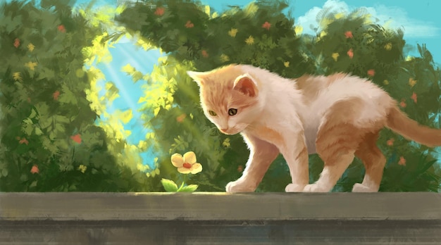 cats on the wall illustration hand drawn digital art, digital painting