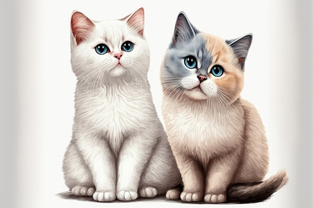 Of cats on a white backdrop isolated cute animal in cartoon form