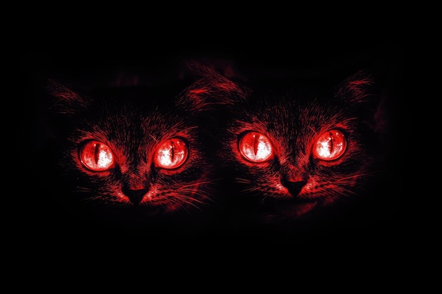 Cats with glowing eyes in the dark