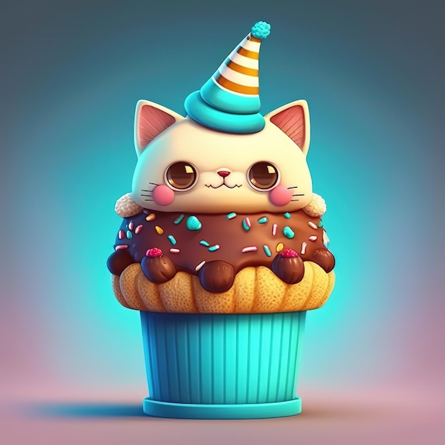 A catshaped cupcake with a hat