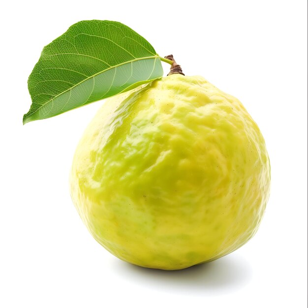 Photo cattley guava fruit with round or oval shape and yellow or g isolated clipart on white bg photo