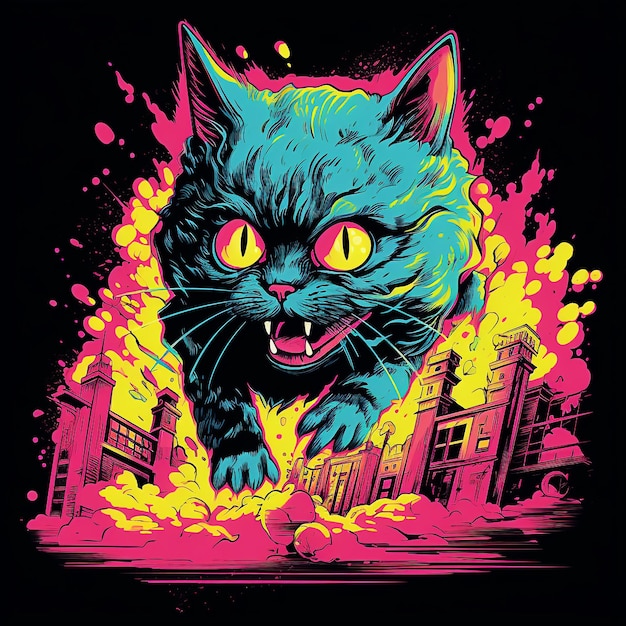 Catzilla monster cat ruined city