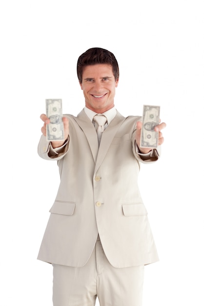 Caucasian Businessman with Dollars on his hands