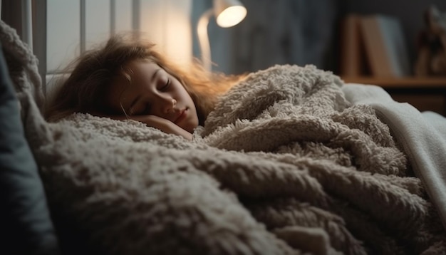 Caucasian child napping on comfortable soft pillow generated by AI