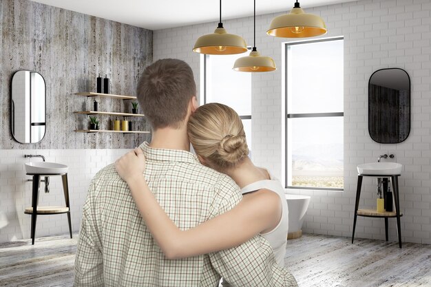 Caucasian couple in bathroom