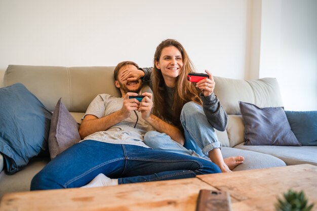 Caucasian couple playing video games. palma de mallorca,\
spain