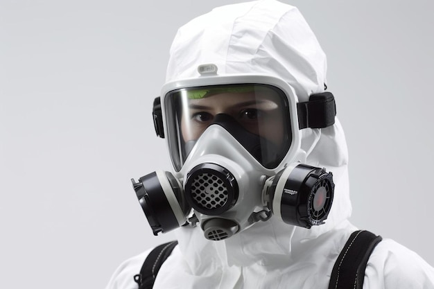 Photo caucasian doctor with stethoscope protective gear and white lab coat isolated on a white background