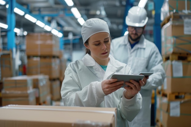 Caucasian employee packing goods supervisor counting boxes