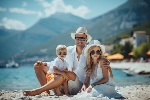 Foto una famiglia caucasica si sta godendo le vacanze estive