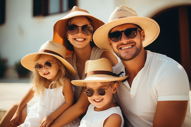 Foto una famiglia caucasica si sta godendo le vacanze estive