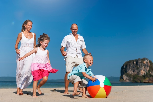 A caucasian family is enjoying summer vacation