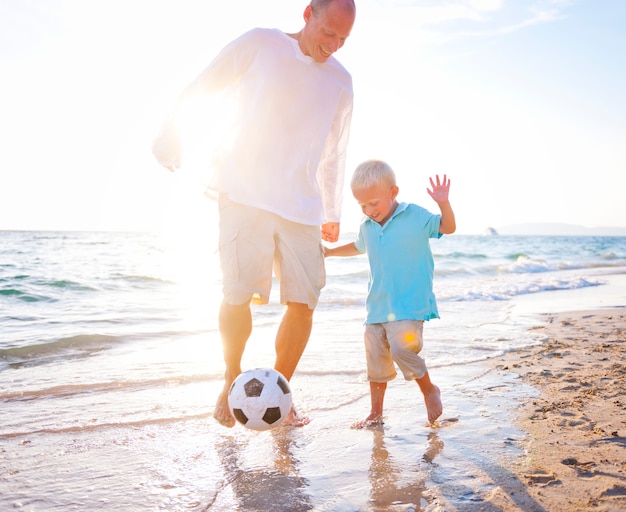 A Caucasian family is enjoying summer vacation