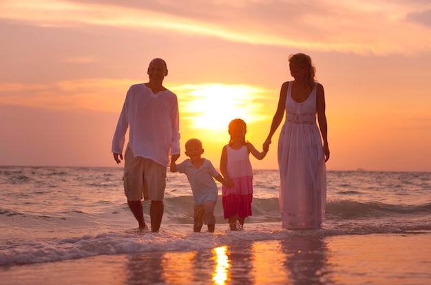 A Caucasian family is enjoying summer vacation