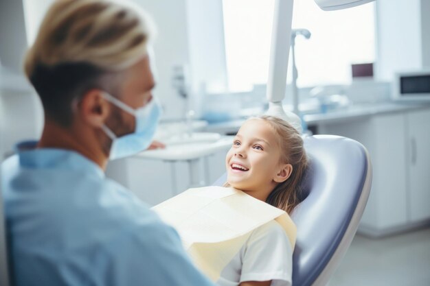 Caucasian girl visiting dentist yearly checkup