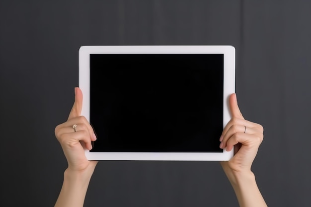 Caucasian hands holding a tablet mock up style AI Generated illustration