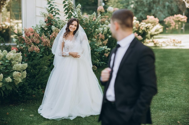 caucasian happy romantic young couple celebrating their marriage